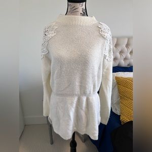 White Sweater with Shoulder Embroidery Detail
